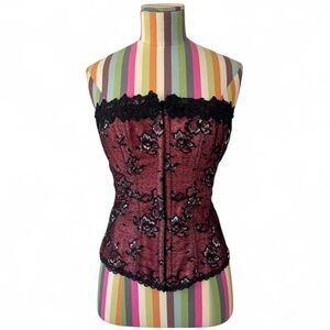 Frederick’s of Hollywood Lace Trim Pink Black Corset Boning